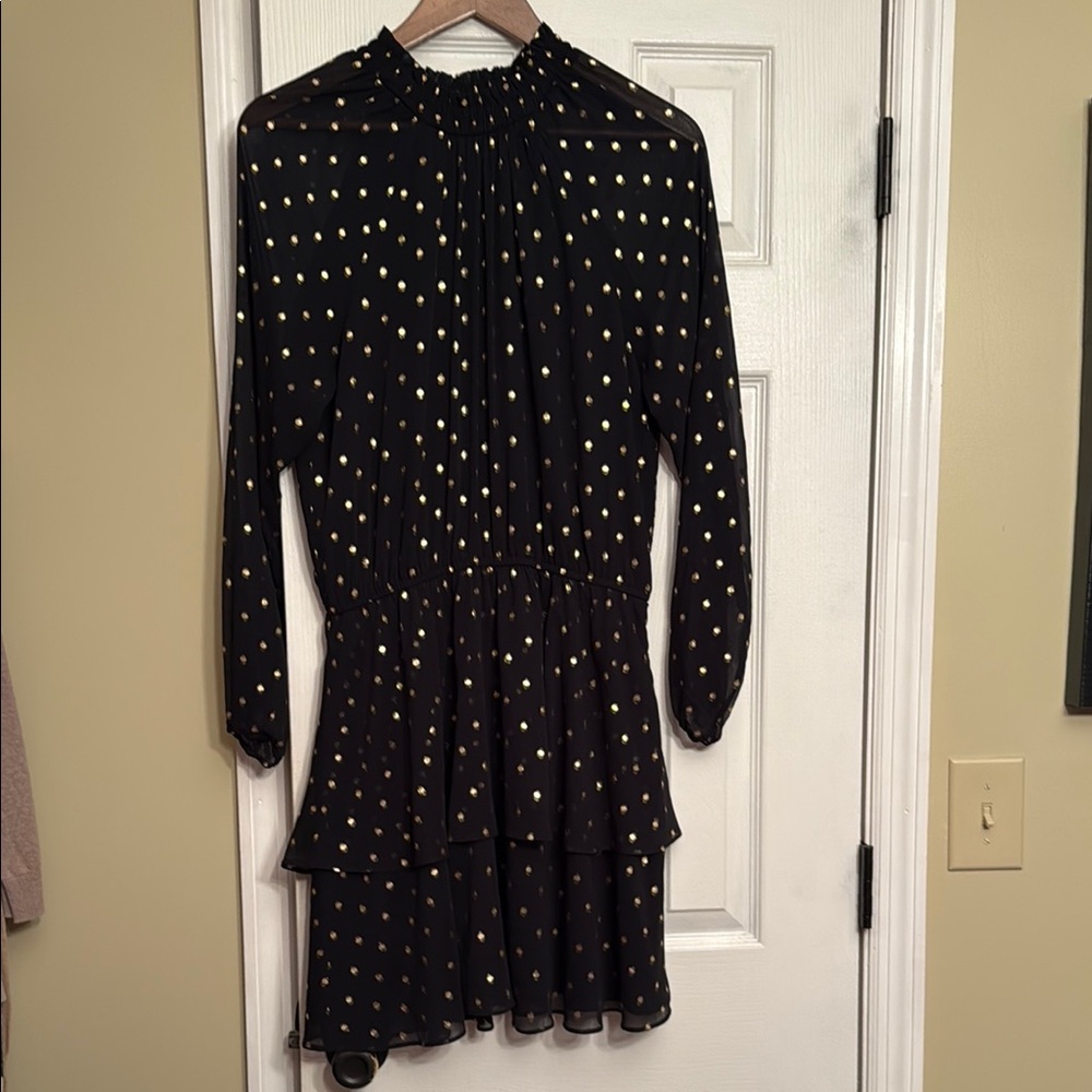 Elegant Black and Gold Polka Dot Dress medium Scoop Anthropologie $98.00